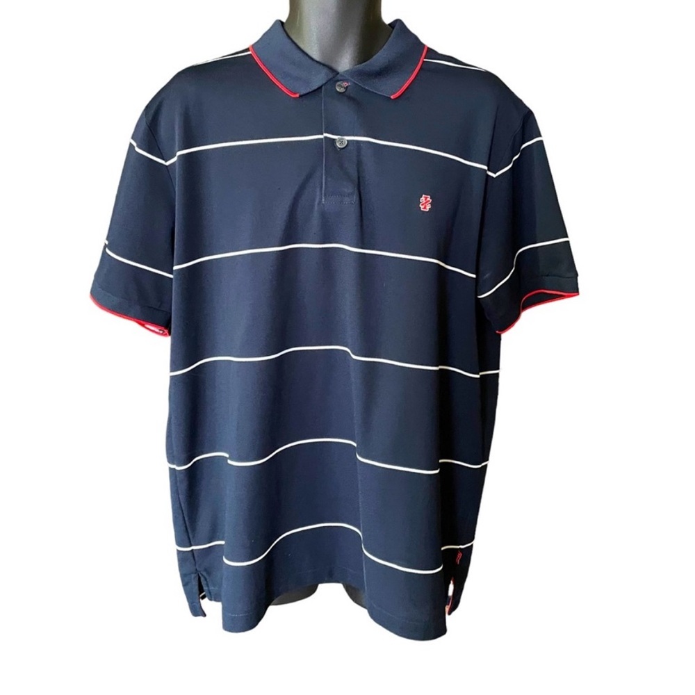 IZOD PerformX Golf Polo Shirt Knit Short Sleeve Blue and White Stripe Size XL
